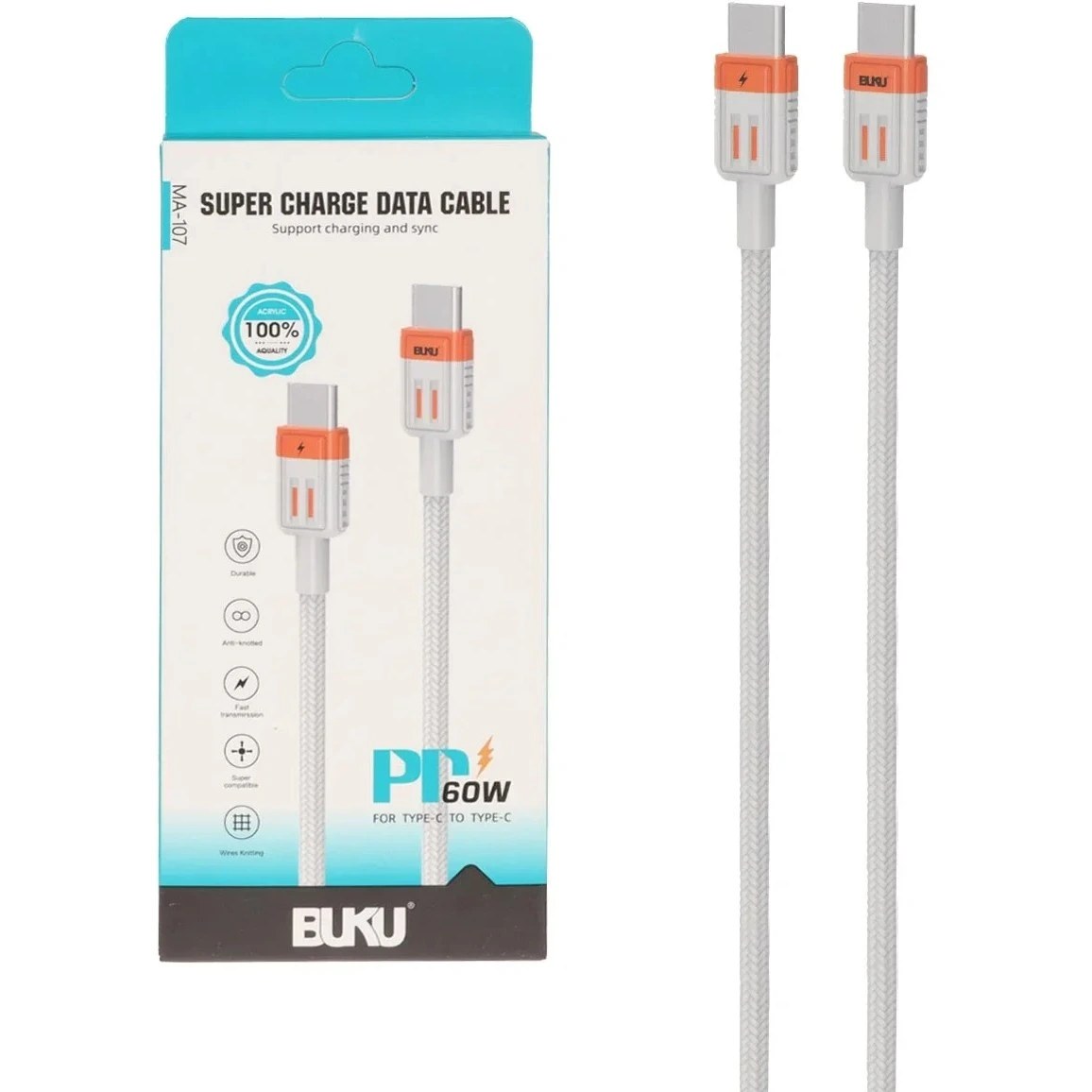 کابل شارژ PD و فست BUKU Type-C To Type-C مدل MA-107 60W