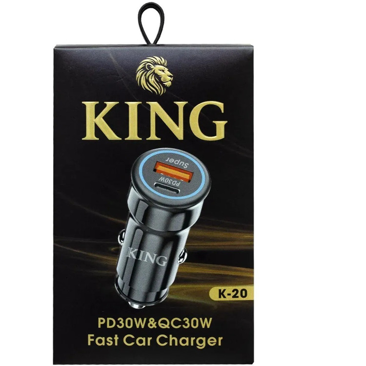 شارژر فندکی FAST مدل KING K-20 با توان 30 وات PD و خروجیهای Type-C و USB-A